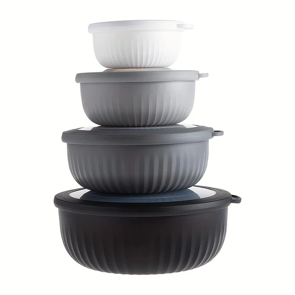 8 pièces/Ensemble de Bols à Mélanger Étanches avec Couvercles, Tailles Variées, Contenants Réutilisables pour Salades et Snacks, Idéal pour la Préparation des Repas, Fournitures de Cuisine, Mariage, Thanksgiving, Stockage au Frigo