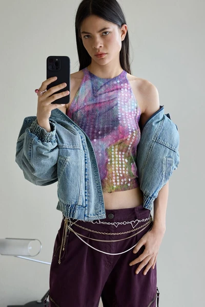 Débardeur halter à paillettes