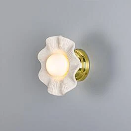 Applique murale Rivale avec abat-jour en céramique ondulé, blanc mat rayé, 21 cm IP20