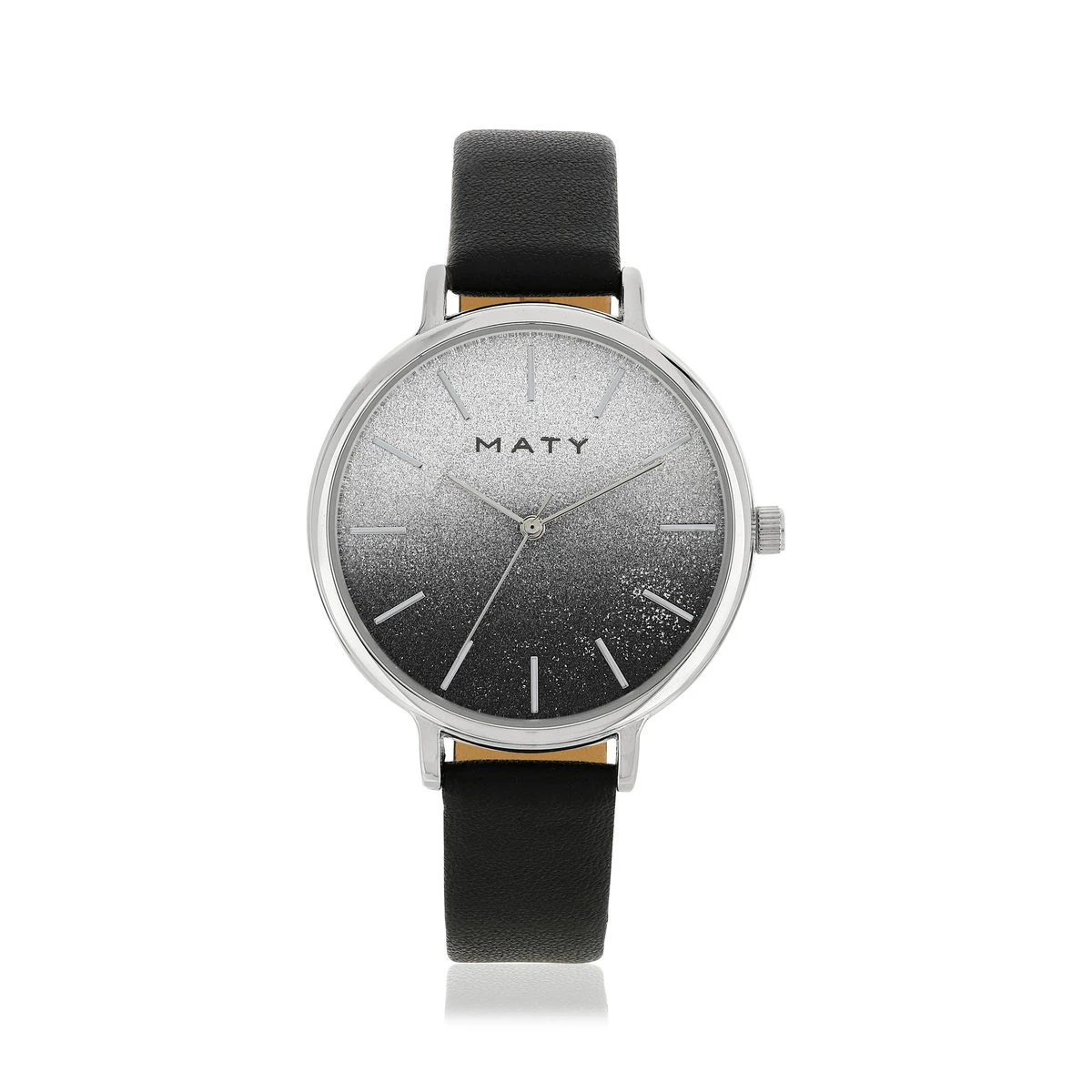 Montre MATY chromée bracelet synthétique noir | MATY