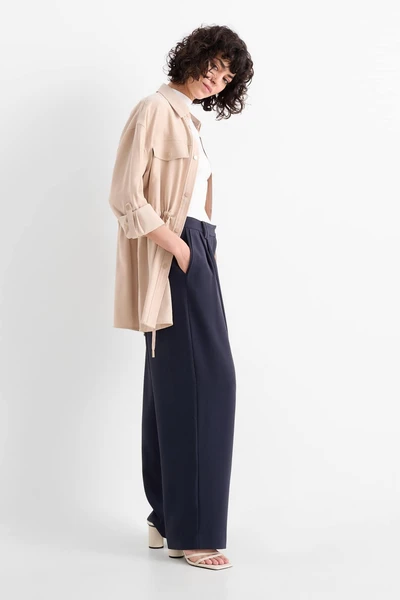 Pantalon en toile - high waist - wide leg