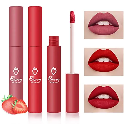 3 Couleurs Set Rouge à Lèvres Liquide Mat, nude ensemble velouté longue durée antiadhésif tasse,Longue Tenue Waterproof Lipstick Matte rouge à lèvres Cadeau pour Femme