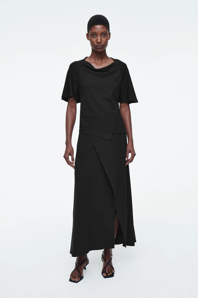JERSEY WRAP MIDI SKIRT