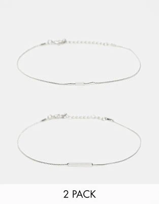 ASOS DESIGN - Lot de 2 bracelets de cheville avec barre - Argenté