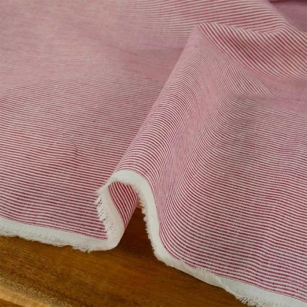 Tissu lin coton fines rayures rouges | Légèreté & élégance