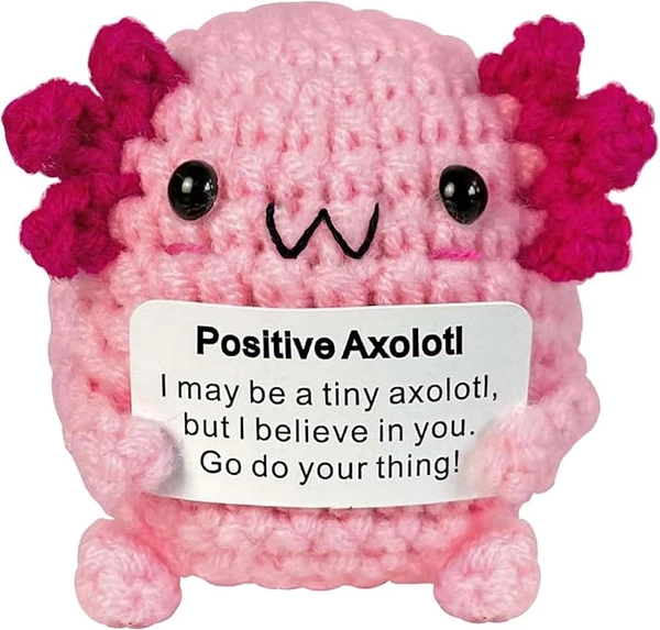 GlamRays Positive Crocheted Axolotl Cadeaux Tricotés Animal de réconfort émotionnel Axolotl Cadeau pour femme Rose