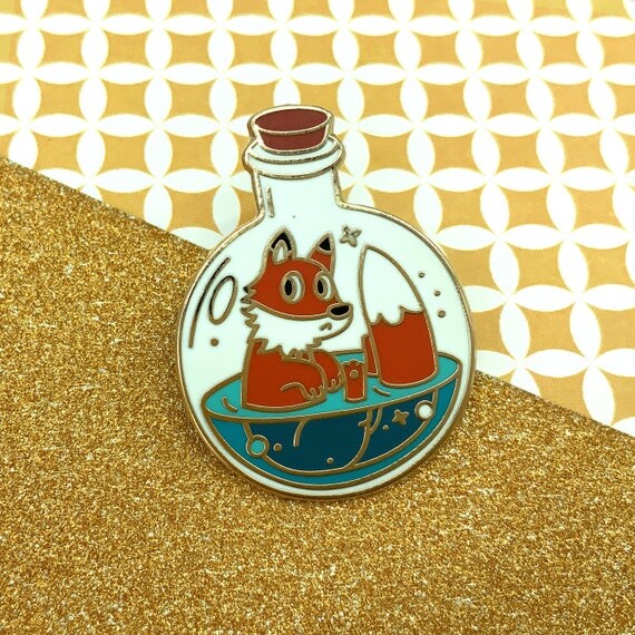 Pins Potion renard || Badge émaillé mignon doré de renard