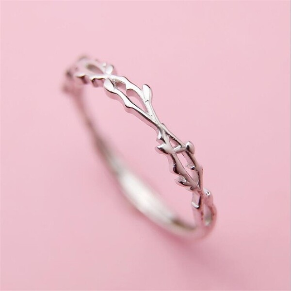 New Simple Twig Thorn Leaf 925 Sterling Silver Jewelry Not Allergic Popular Branch Exquisite Women Opening Rings SR605|Rings| - AliExpress