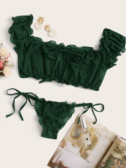 Ensemble de lingerie en mousseline avec col bardot