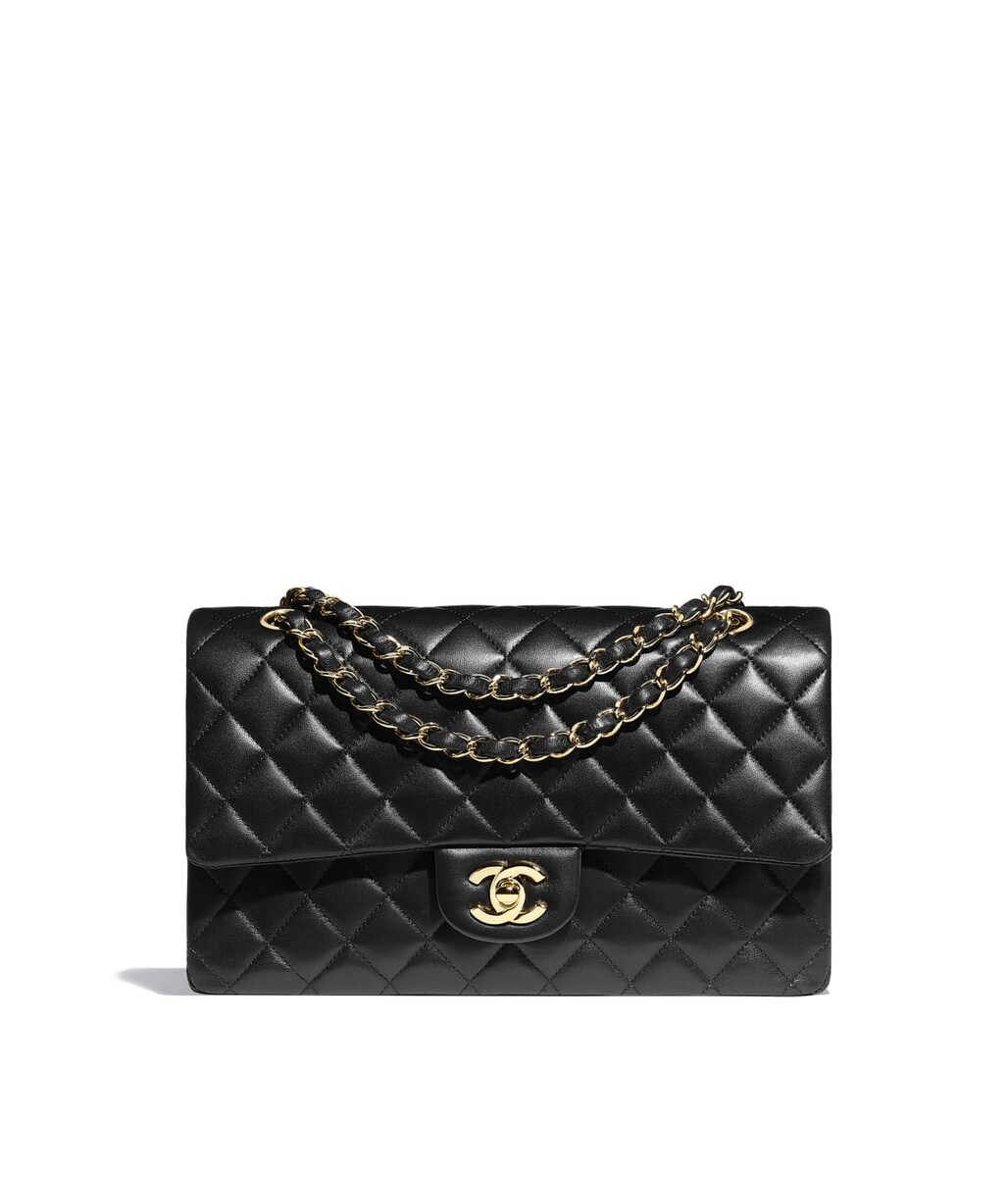 Sac classique, Agneau & métal doré Noir