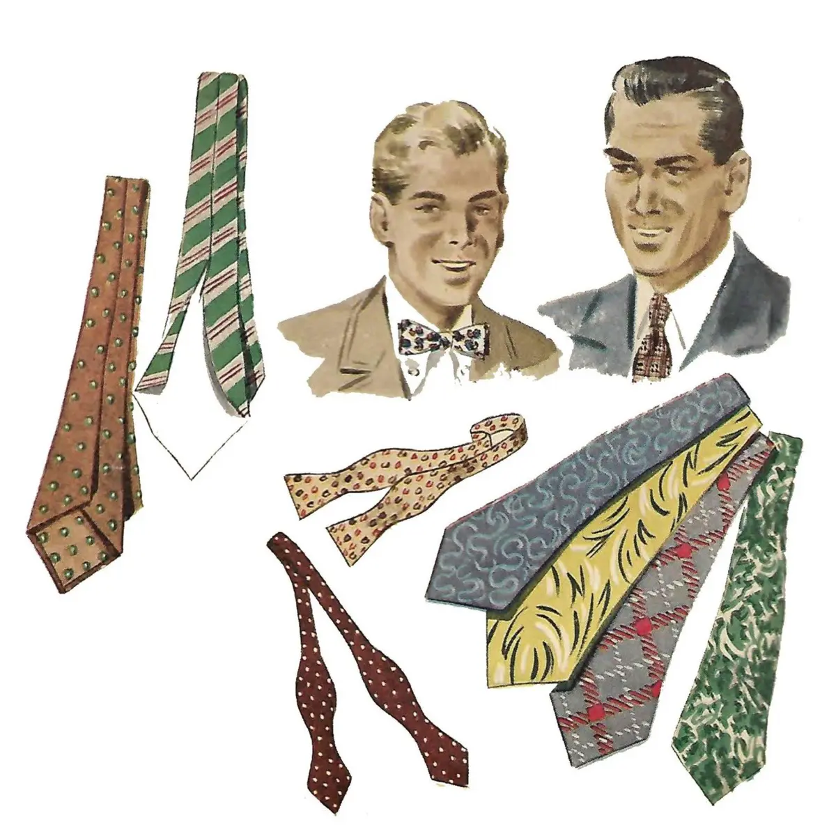 Modèle des années 1940, ensemble cravate et nœud papillon pour hommes - Longueur 45" - 47" (114,3 - 119,4 cm)