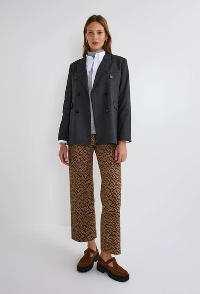 Pantalon large taille haute imprimé contenant du coton