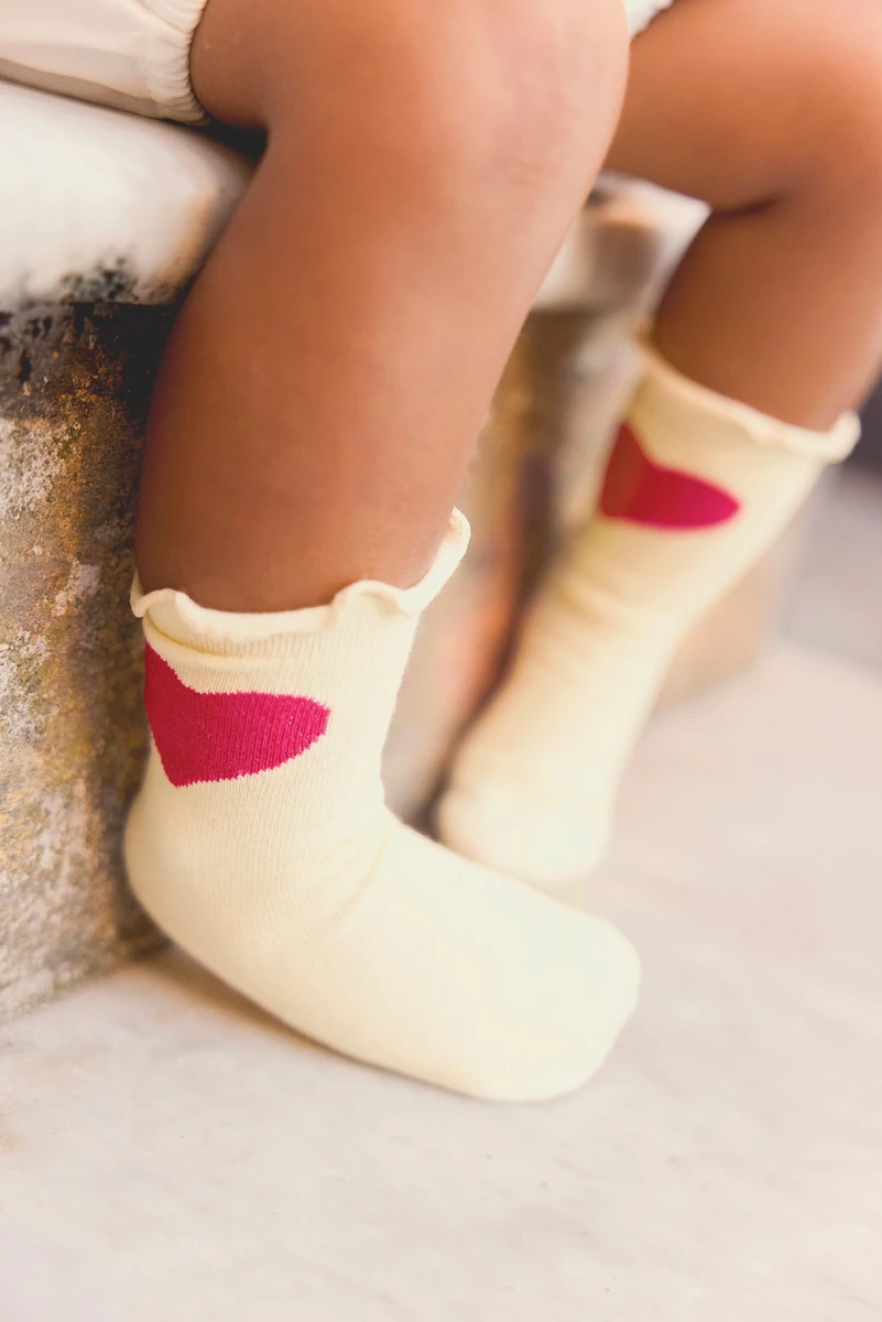 Chaussettes - Ecru bonton illustration cœur