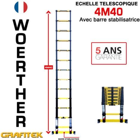 Echelle télescopique 4m40 Woerther avec barre stabilisatrice
