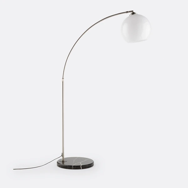 Lampadaire arc acier, marbre et acrylique, Bowata
