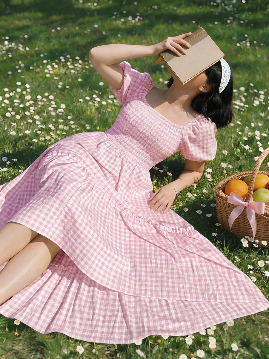 Lyrianda Robe de vacances décontractée à manches courtes à carreaux verts pour femmes grandes tailles