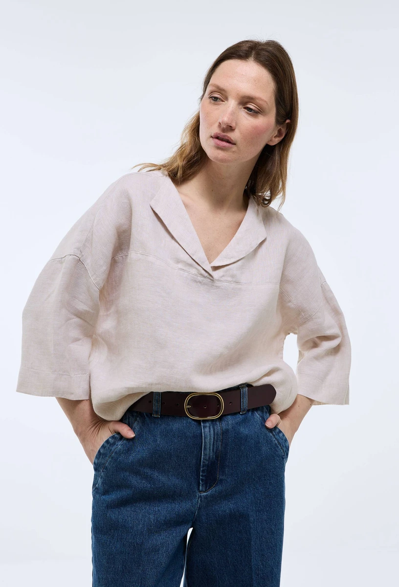 Top manches trois quarts uni en lin