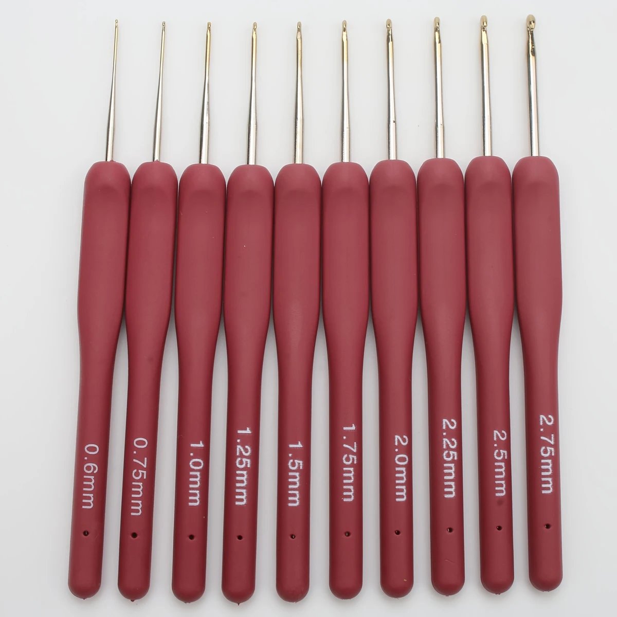 Ensemble de 10 Crochets Fins Rouges pour Tressage DIY 0.6-2.75mm