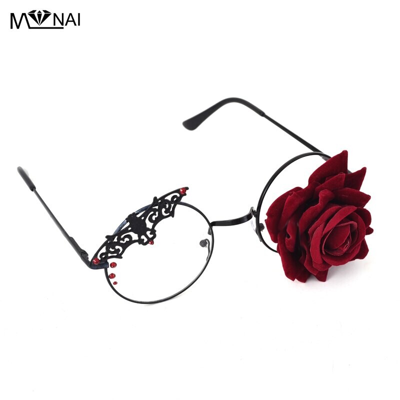 Lunettes rondes rétro pour femmes, monture en Rose, Style Steampunk, Lolita, Harajuku, décoration de chauve-souris