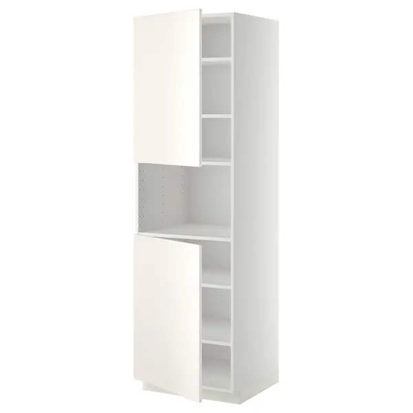 METOD Armoire micro-ondes+2ptes/tablette - blanc/Veddinge blanc 60x60x200 cm