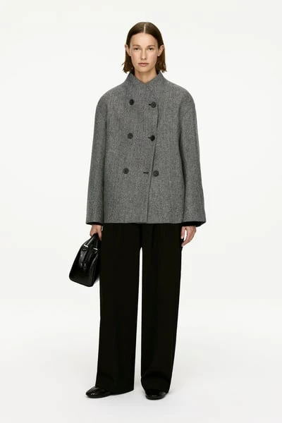 Veste en laine à col châle – gris – Femme – ARKET FR