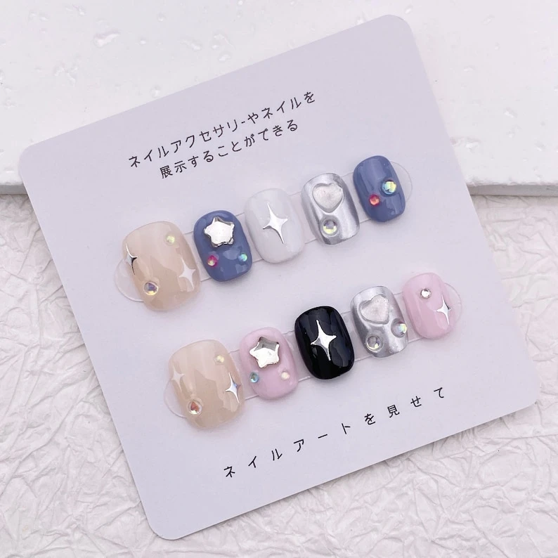 Ongles à presser Y2K Étoile : Faux ongles courts kawaii