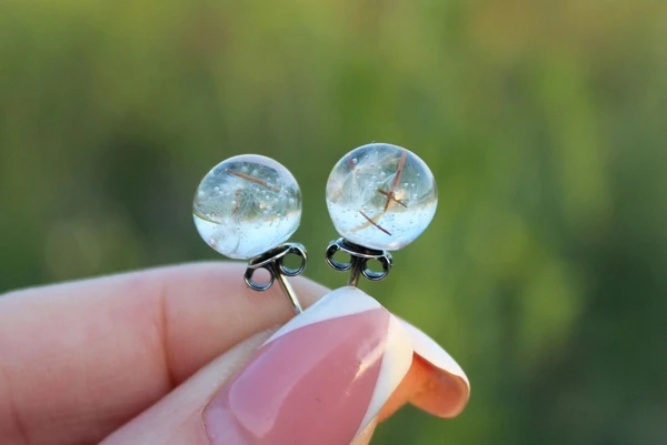 Dandelion seeds studs Sterling silver Real Dandelion Wish earrings Earrings for mom Dandelion jewelry Small Earrings Mother&#39;s day gift
