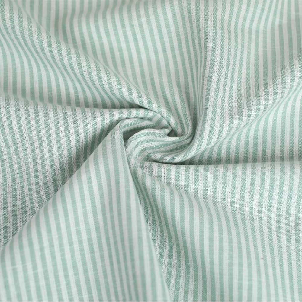 Tissu lin et coton à motif tissé fines rayures vert sauge | Pour couture d'habits en fibre naturelles