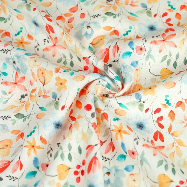 Tissu lin et coton Sole à motif pretty fleurs multicolore | Tissu pour couture d'habits fluide