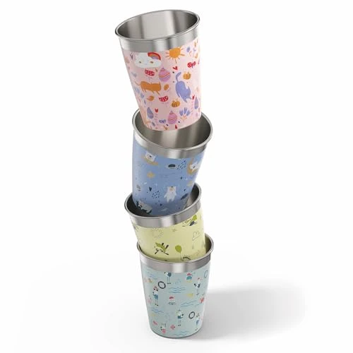 Sigg - Gobelets pour Enfants Daydream - Léger - Passe au Lave-Vaisselle - Sans BPA - Sans Plastique - Acier Inoxydable - Idéal pour les Anniversaires et les Pique-Niques - Couleurs Pastel - 4 x 0,35L