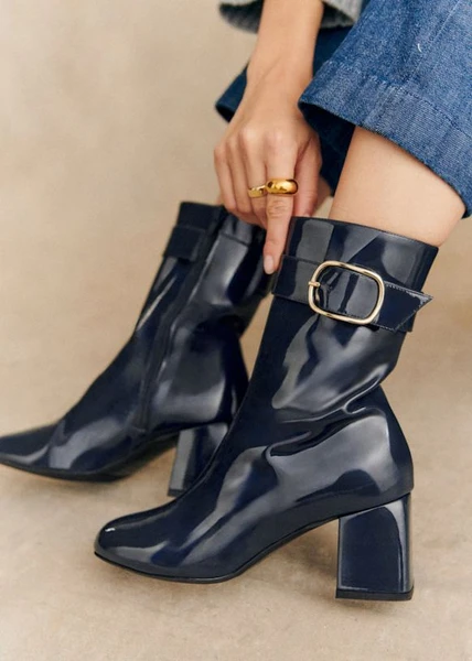 Bottines Margot - Marine Vernis - Cuir bovin vernis - Sézane