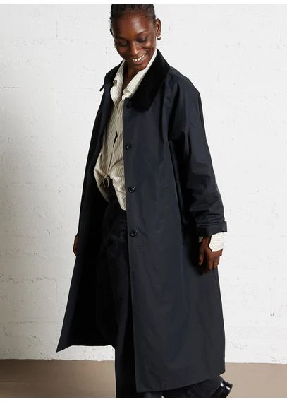 Manteau droit col classique en coton mélangé | Noir
