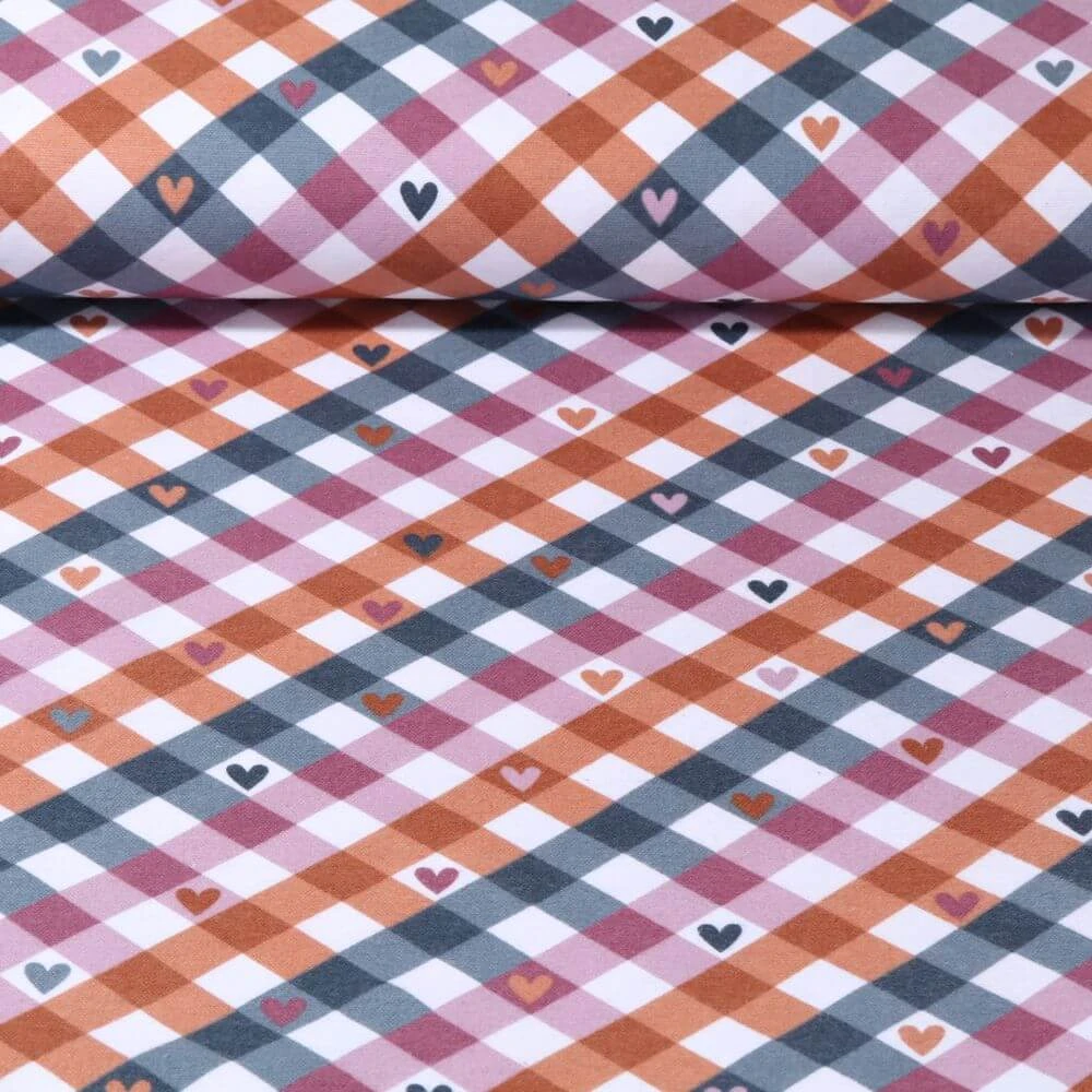 Flanelle de coton - Carreaux Coeurs Bleu