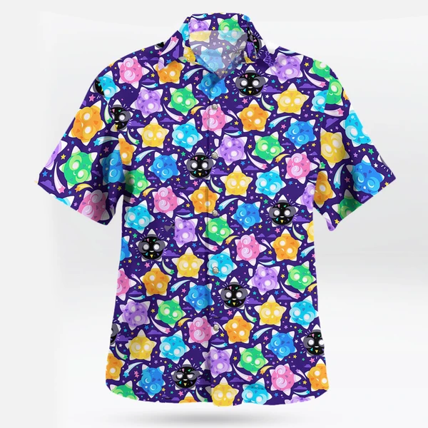 Minior Spirit Hawaiian Shirt – Cosmic Pattern Button Up for Pokemon Fans - Tropi Hawaiian Shirts