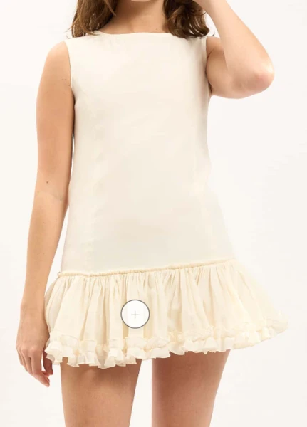 LA BADOULE LOOK 13 – Robe LOUISE en soie et coton blanc cassé volantée – Maisoncleo
