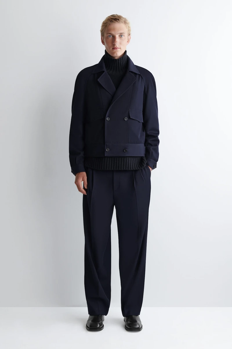 PANTALON DROIT À PLIS EN LAINE MÉLANGÉE