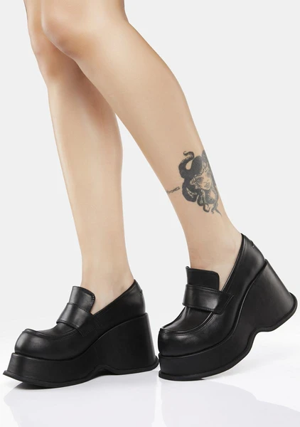 dELiA*s by Dolls KillVegan Leather Flared Wedge Loafers - Black