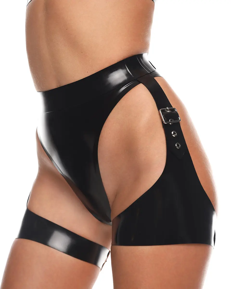 Belt with Garters "Stella007" Black size 2XL silver