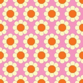 60s 70s Retro Flowers in Tangerine Fabric | Spoonflower