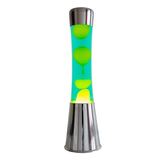 Lampe à lave 40 cm - chrome - liquide vert & lave jaune
