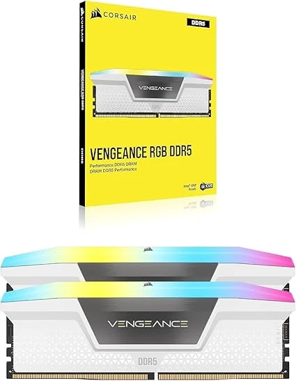 CORSAIR Vengeance RGB DDR5 RAM 32Go (2x16Go) 6000MHz CL40 Intel XMP Compatible iCUE Mémoire d'Ordinateur - Blanc (CMH32GX5M2B6000C40W)