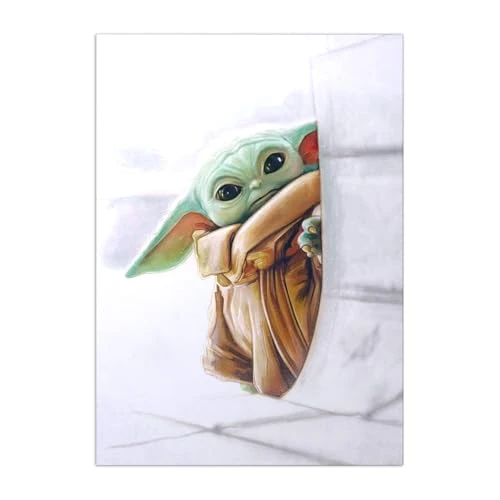 Displate Officiel Star Wars Poster Métallique Fixation Magnétique Licence Officielle Image Affiche de Haute Qualité Grogu Peeking In 32x45cm