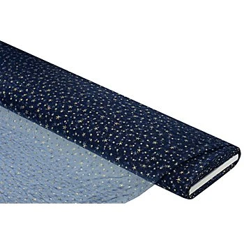 Tissu organza 'étoiles', bleu/or