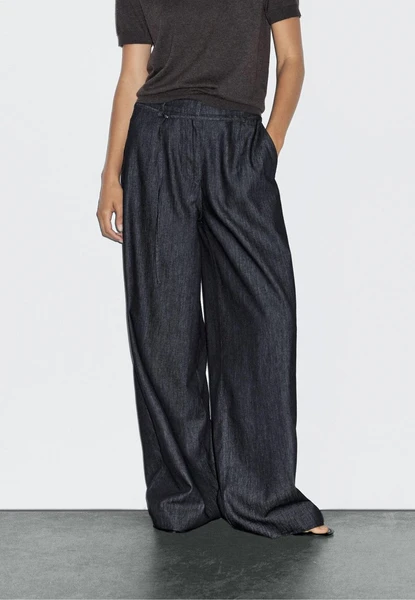 HIGH-WAIST WIDE-LEG WITH BELT - Wide Leg - mottled dark blue