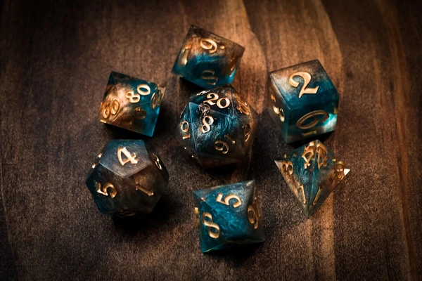 Golden Tides DnD Dice Set - handmade sharp edge resin dice, great gift for Dungeons and Dragons, Pathfinder, D&D and other TTRPGs,