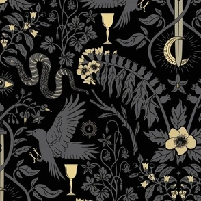 Charcoal grey, gold and black witch Fabric | Spoonflower