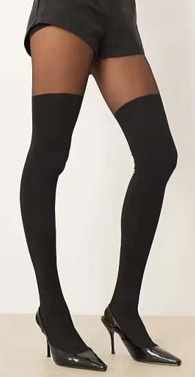 ASOS DESIGN - Collants façon chaussettes montantes à effet gainant - Noir