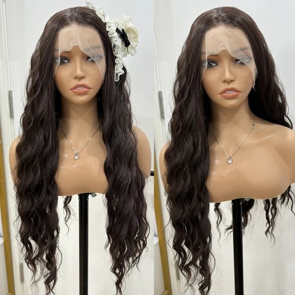 Perruque Lace Front Wig synthétique marron chocolat pour femmes, cheveux synthétiques longs et ondulés, aspect résistant à la chaleur, perruque de Cosplay marron ondulée naturelle - AliExpress 200165144