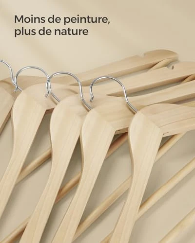 SONGMICS Cintre Bois, Lot de 24, avec Encoches Antiglisse, Barre Antidérapante pour Pantalons, Crochet Pivotant à 360°, pour Costumes, Chemises, Manteaux, Beige Naturel CRW010N24