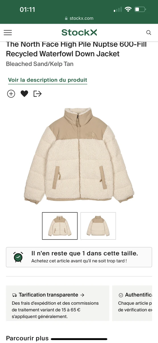 The North Face High Pile Nuptse 600-Fill Recycled Waterfowl Down Jacket Bleached Sand/Kelp Tan